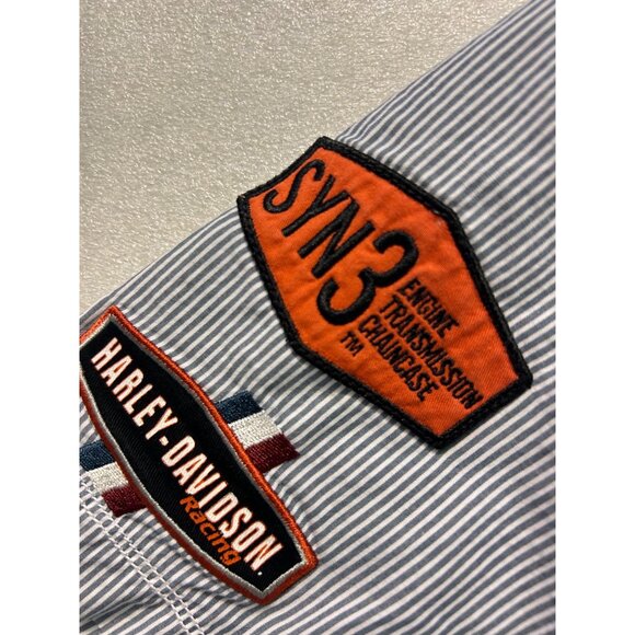 Harley-Davidson Mens Striped Button-Up Motorcycle Shirt 3XL Racing Patches - Picture 4 of 6
